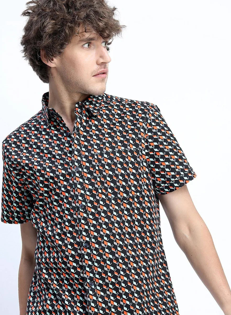 Highlander Men's Slim Fit Printed Shirt