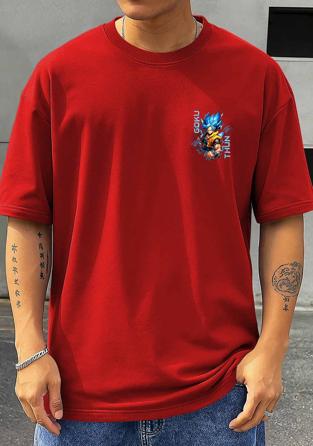 RetroTees Men Graphic Print Round Neck Cotton Blend Red T-Shirt