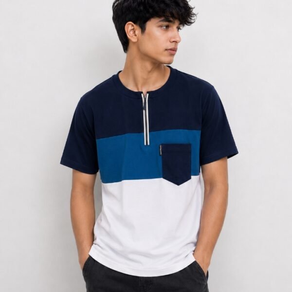 Premium Matty Color-Block Zipper T-Shirt