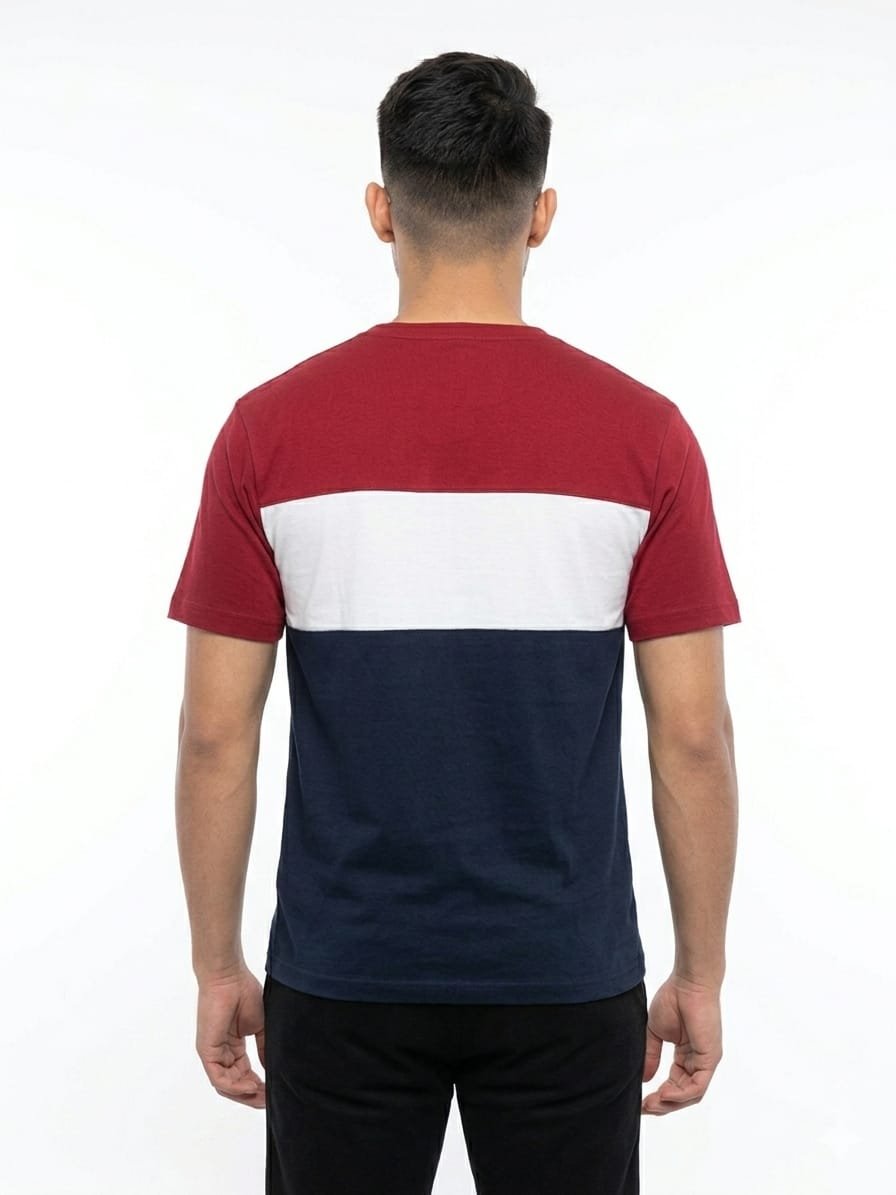 Premium Matty Color-Block Zipper T-Shirt - Maroon/White/Navy - Image 2
