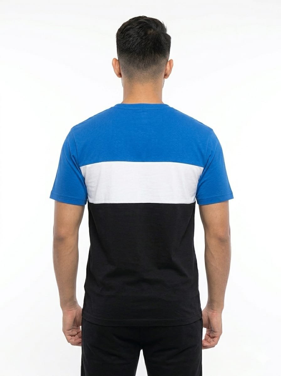 Premium Matty Color-Block Zipper T-Shirt - Blue/White/Black - Image 2