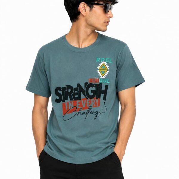 "Strength in Every Challenge" Graphic Printed Grey-Blue T-Shirt - Premium Quality