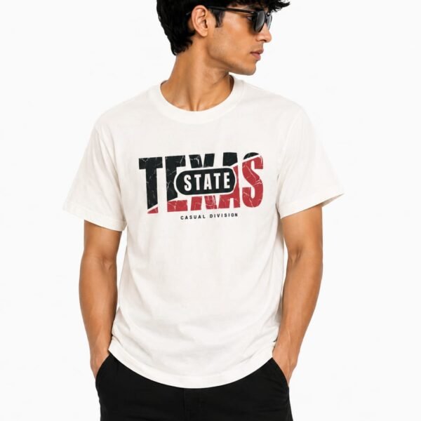 "Texas State" Casual Division Graphic Printed Off-White T-Shirt