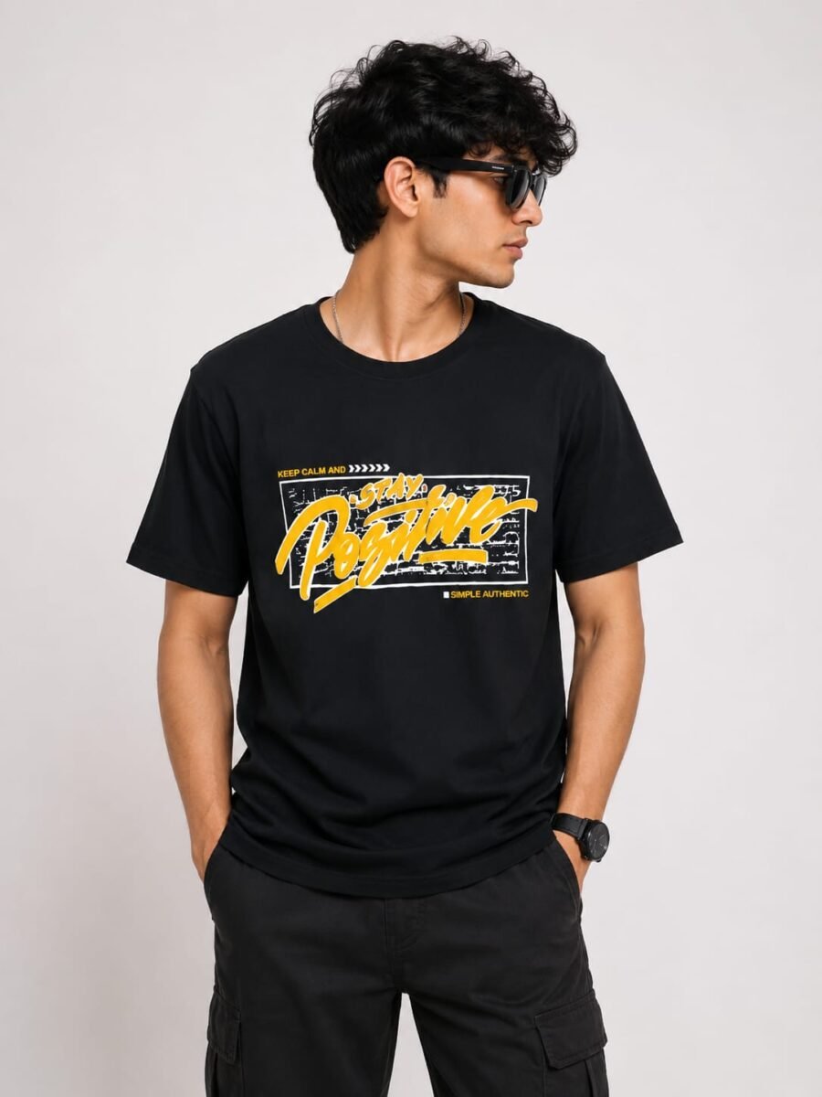 "Stay Positive" Graphic Printed Black T-Shirt - Premium Casual Wear