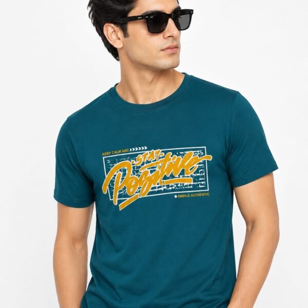 "Stay Positive" Graphic Printed Teal/Petrol Blue T-Shirt - Premium Casual Wear