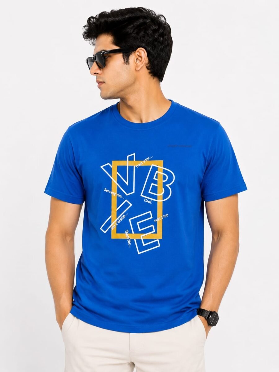 "VIBE" Graphic Printed Royal Blue T-Shirt - Premium Casual Wear