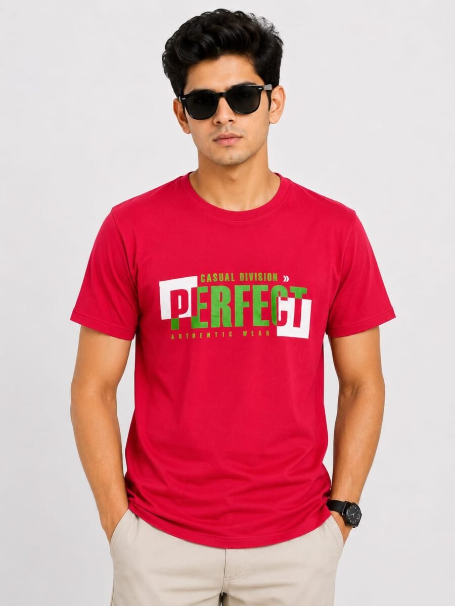 "Perfect" Casual Division Graphic Printed Red T-Shirt
