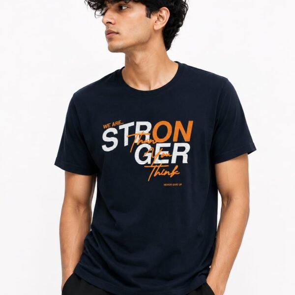 "Stronger Than You Think" Motivational Graphic Printed Navy Blue T-Shirt