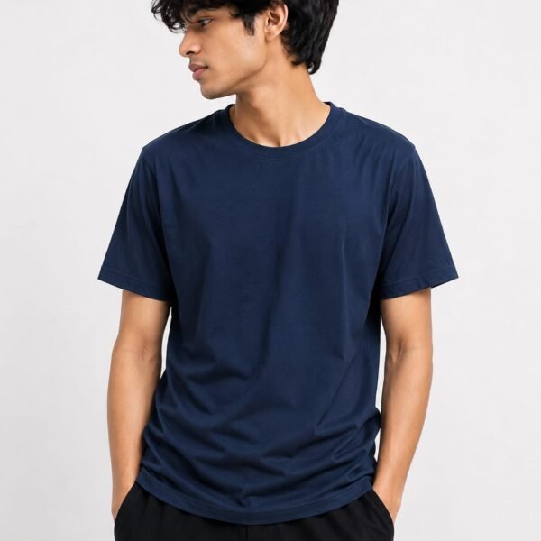 Premium Essential Solid Navy Blue Round Neck T-Shirt