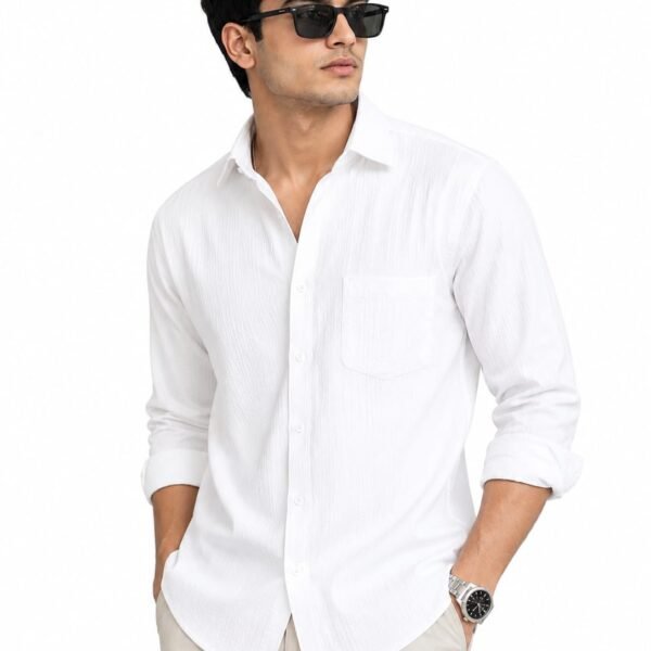 Premium Textured White Casual Full-Sleeve Shirt